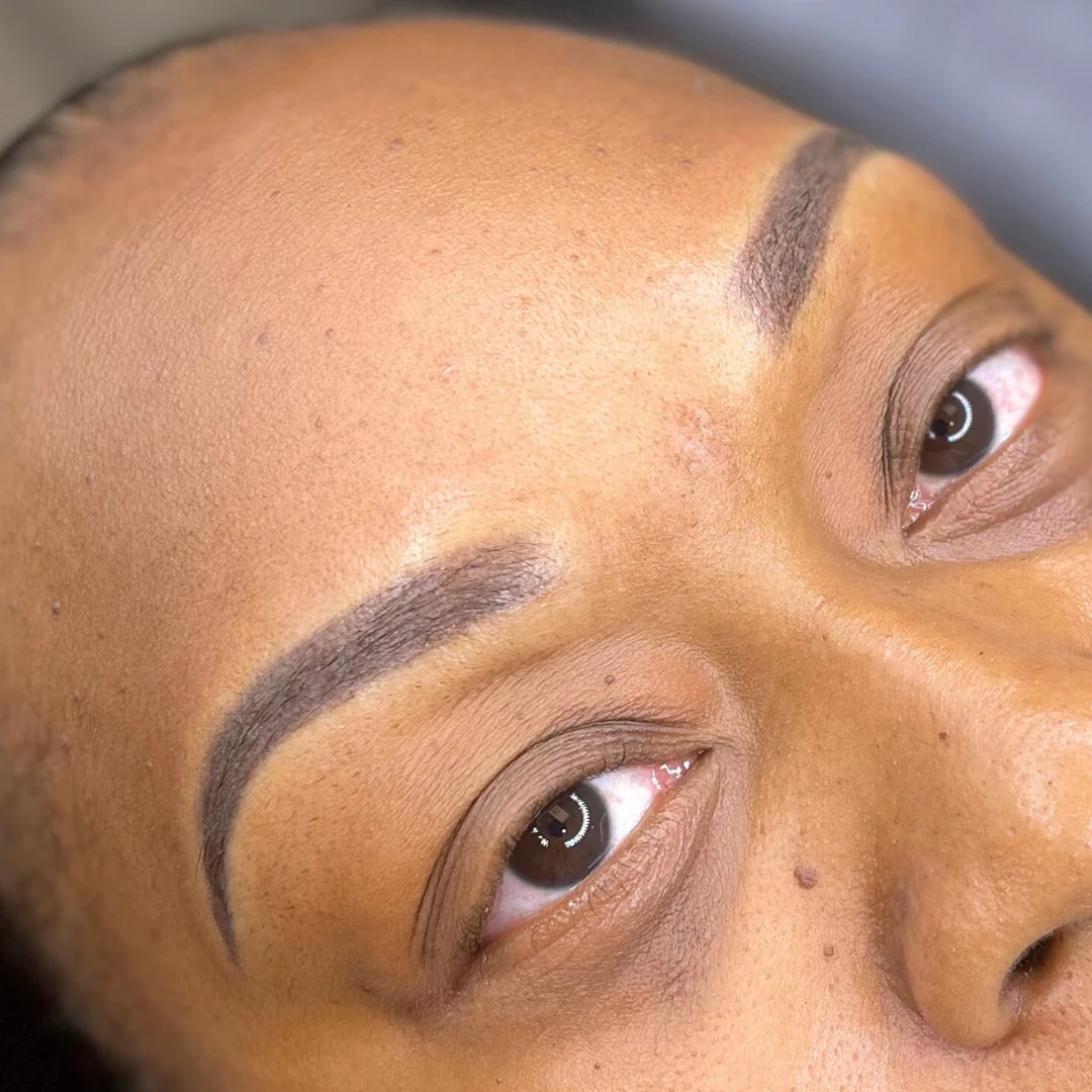 Soft, shaded ombré powder brows on a LaBrows client